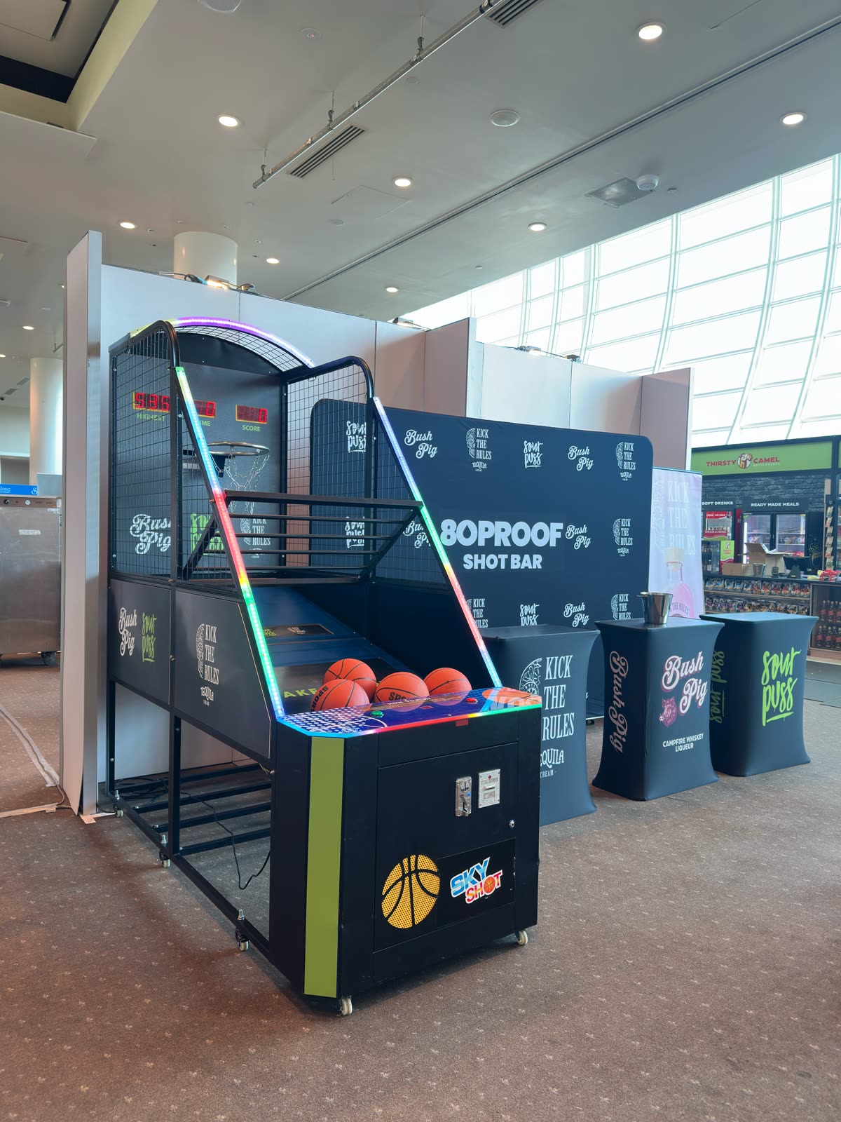 80 Proof — Thirsty Camel Trade Expo — custom branded basketball machine by Gametime Hire